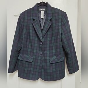 Sag Harbor Plaid Blazer 12P Petite Blue Green Tartan Blazer.